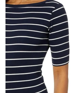 Women NIC+ZOE Wide Stripe Rib Knit Boatneck Tee