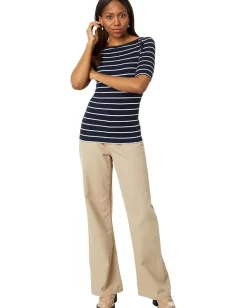 Women NIC+ZOE Wide Stripe Rib Knit Boatneck Tee