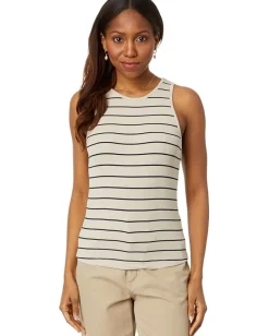 NIC+ZOE Wide Stripe Rib Knit High Neck Tank Neutral Multi Online