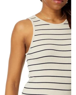 NIC+ZOE Wide Stripe Rib Knit High Neck Tank Neutral Multi Online