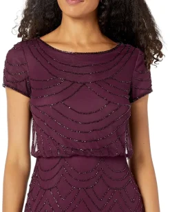 Women Adrianna Papell Women's Short Sleeve Blouson Beaded Gown