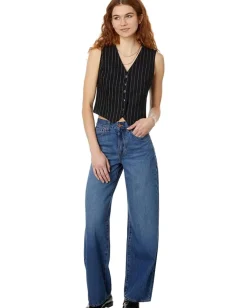 Madewell Wool Button-Front Vest in Pinstripe Almost Black Outlet