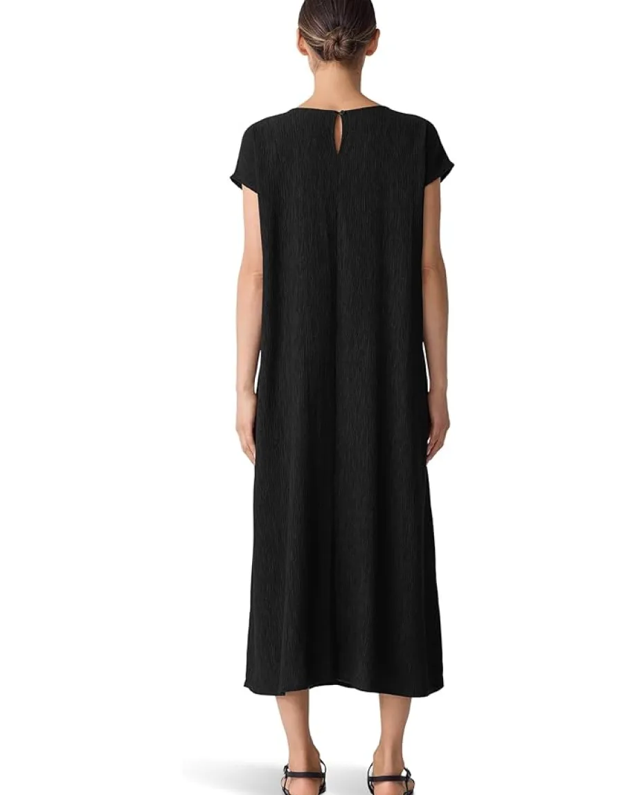 Women Eileen Fisher Woven Plisse Round Neck Dress
