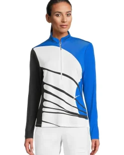 Jamie Sadock Wrapped Print Long Sleeve 1/4 Zip Top Electric Blue Discount