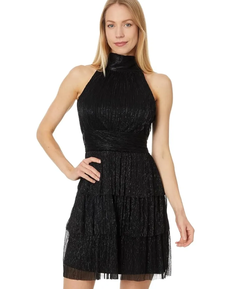 Lilly Pulitzer Wyn Dress Noir Metallic Knit Crinkle Hot