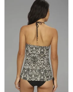Badgley Mischka Zara Shirred Bandeau Tankini Black New