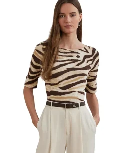Women Lauren Ralph Lauren Zebra-print Stretch Cotton Boatneck Tee