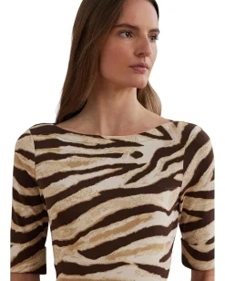 Women Lauren Ralph Lauren Zebra-print Stretch Cotton Boatneck Tee