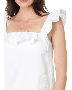 Lilly Pulitzer Zoya Ruffle Top Resort White Caliente Pucker Jacquard Best