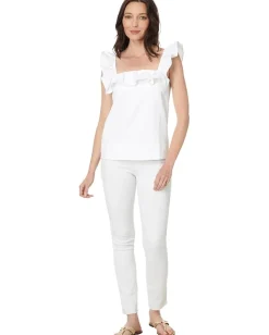 Lilly Pulitzer Zoya Ruffle Top Resort White Caliente Pucker Jacquard Best